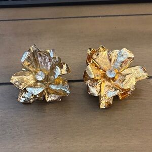 Gold Flower Decorative Earrings with Crystal Center
